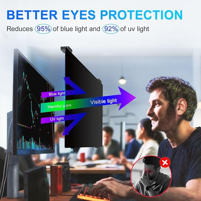 Magnetic 24 Inch Privacy Screen for Computer Monitor 16:9 Aspect Ratio, Hanging Removable Anti-Blue/Glare Protector Film, Anti Spy Desktop Security Private Filter 24in