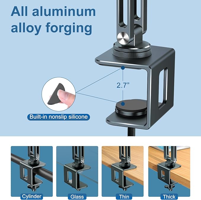 Laptop Mount for Desk, Tablet Arm Mount with 360° Rotating, Aluminum Laptop Tray Adjustable, Foldable Computer Stand/Holder, Fit for 11-17 Inch Laptops (Grayish Green)