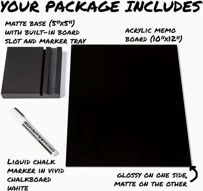 Acrylic Black Dry Erase Board with Stand – 10"x12" Desk Whiteboard for Office, Home or School – Reusable Desk Blackboard with Marker – Portable Chalkboard Easel for Notes, Reminders & to-Do Lists
