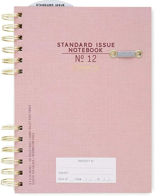 DesignWorks Ink Standard Issue Notebook No. 12 – 6" x 8.25" Undated Daily Planner & Writing Journal, 192 Lined Pages, Elastic Pen Holder, Small Spiral Notebook for Work & Journaling - Dusty Pink
