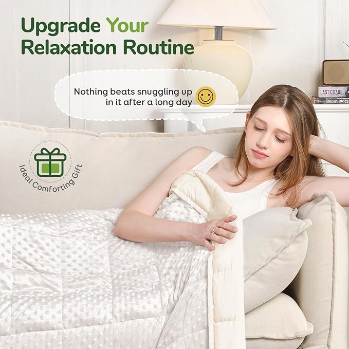 Sivio Weighted Blanket for Adults Twin Size 15 lbs, Soft Heavy Blanket for Stress Relief and Sleep Promotion, Brethable Cooling Weighted Throw Blanket for All-Season, White, 48 x 72 inches