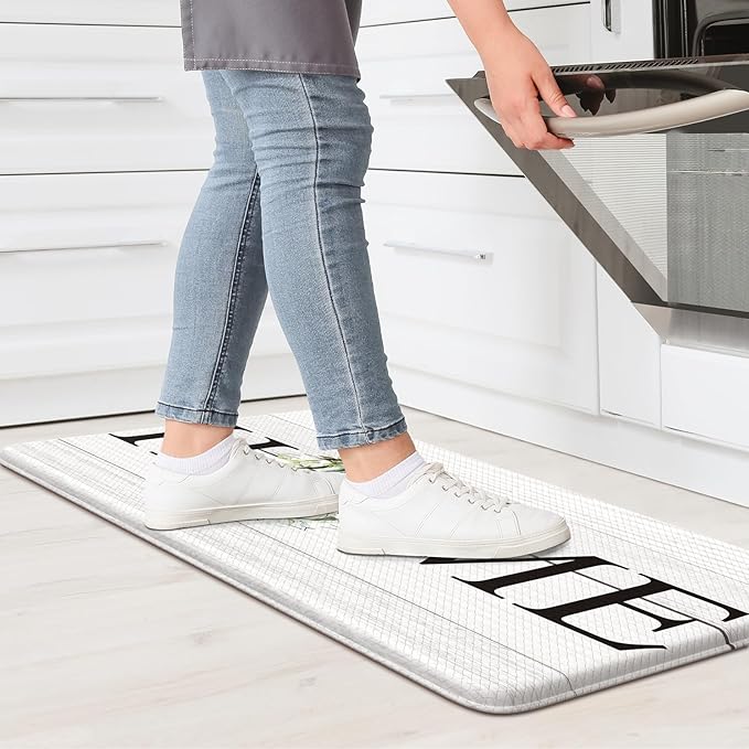 KIMODE Anti Fatigue Kitchen Mats, 17.3" x 30" Farmhouse Rustic Kitchen Rugs, Cushioned, Non-Skid, Waterproof, Comfort Thick Kitchen Floor Standing Mat for Corner Sink, Laundry Floor, Home