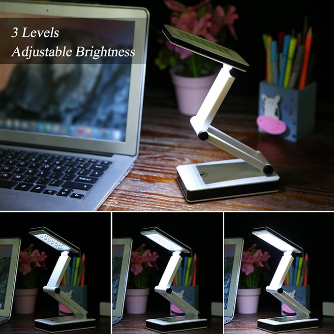 Lixada Foldable LED Desk Lamp Portable LED Table Lamp Folding Light Sensitive Touch Control 3 Levels Adjustable Brightness Battery and USB Powered for Travel Studing Home Office School(2 Packs)