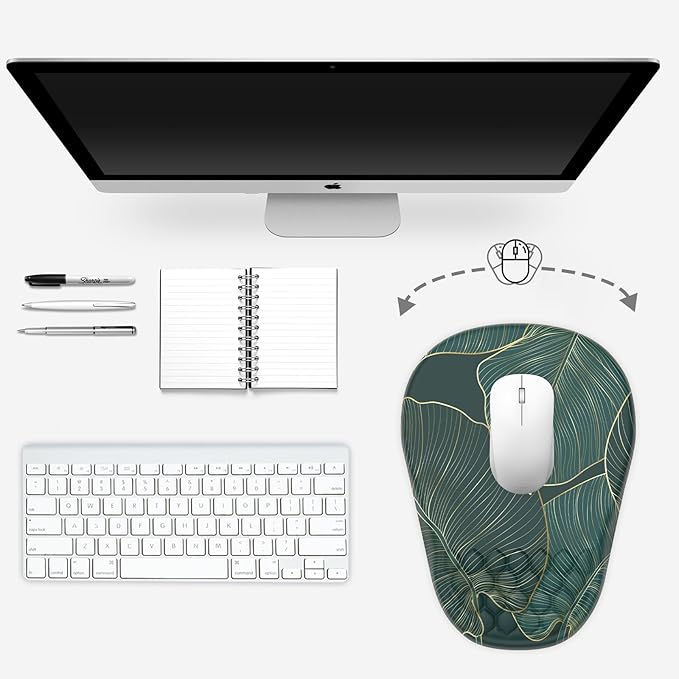 Ergonomic Mouse Pad Wrist Support, with Memory Foam & Non-Slip PU Base, Comfortable Massage Design Mouse Pad Relieve Wrist Fatigue&Pain, Suitable for Computer, Office and Home(05Green Leaves)