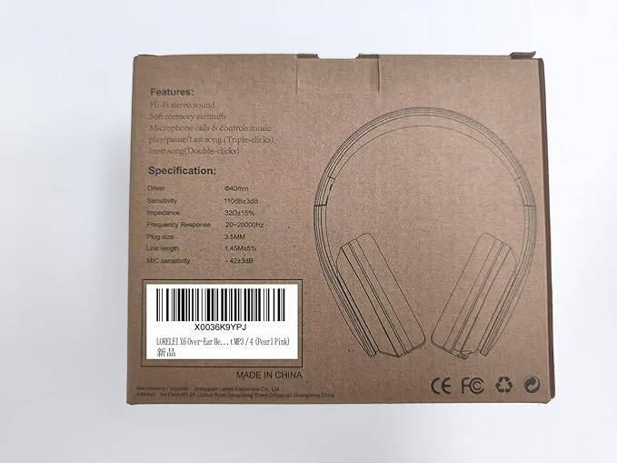 LORELEI X6 Over-Ear Headphones with Microphone, Lightweight Foldable & Portable Stereo Bass Headphones with 1.45M No-Tangle, Wired Headphones for Smartphone Tablet MP3 / 4 (Pearl Pink)