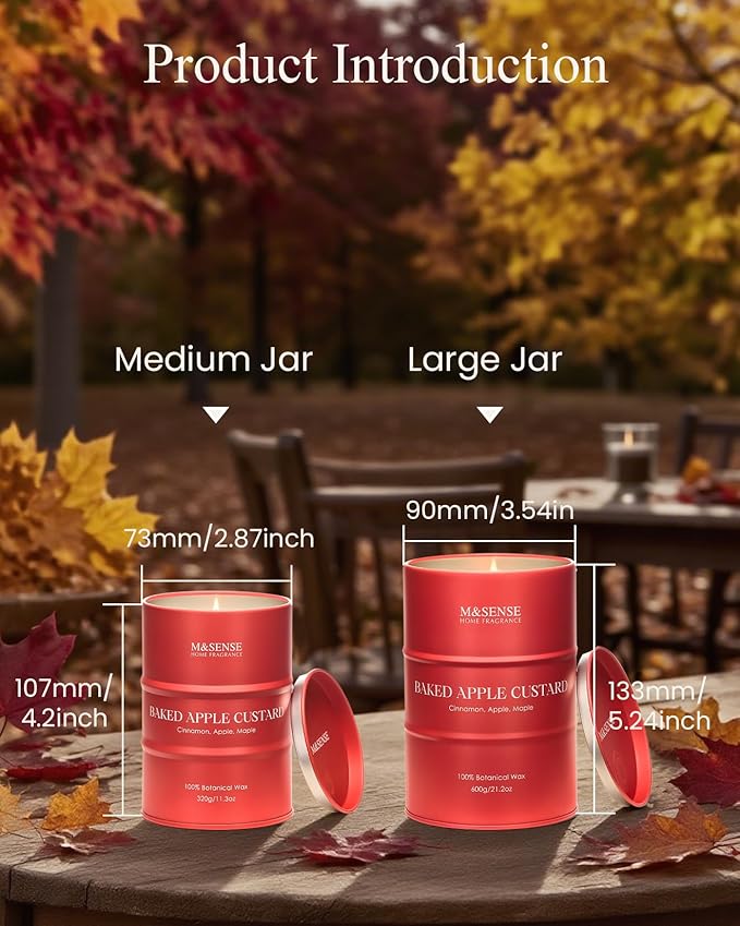 M&SENSE Baked Apple Scented Candles Natural Non Toxic, Aromatherapy Candle for Stress Relief Meditation Relaxing, Housewarming Gifts for Women Men, 11.3oz 70 Hour Long Burning