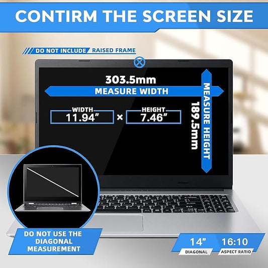 ZOEGAA 14 Inch Laptop Privacy Screen Filter, for 16:10 Widescreen Monitors -Dell HP Acer Samsung Lenovo ASUS Toshiba, Removable Privacy Screen Anti-Peeping, Anti Blue Light Blocking and Anti Glare