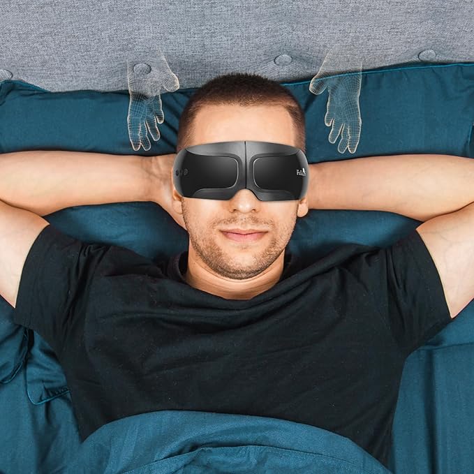 Fullicon Eye Massager with Heat & Vibration, Ultra Light Migraine Relief Products, Foldable Mask with Bluetooth Music, Face Massager with Type-C Charging, 5 Modes FSA Eligible Items Only List (Black)