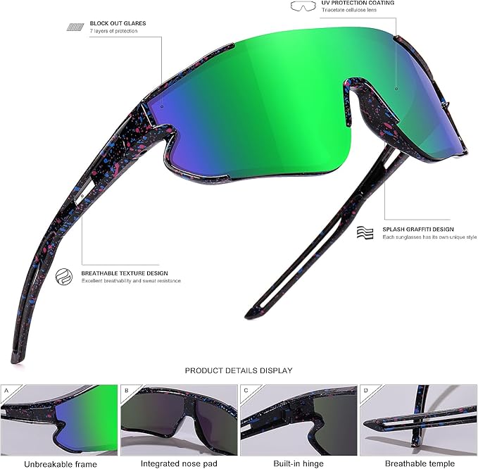 Kids Baseball Sunglasses for Boys Girls Youth Softball Cycling Sports Sunglasses UV400 Protection Age 5-12