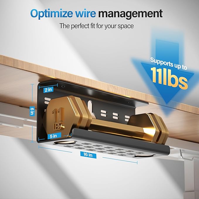 2 Pack Cable Management Under Desk Black, Cinati 32" Large Cable Management Tray, Under Desk Alloy Steel Wire Organizers, Cord Hider Tray for Office and Home - Tape or Screw Installation