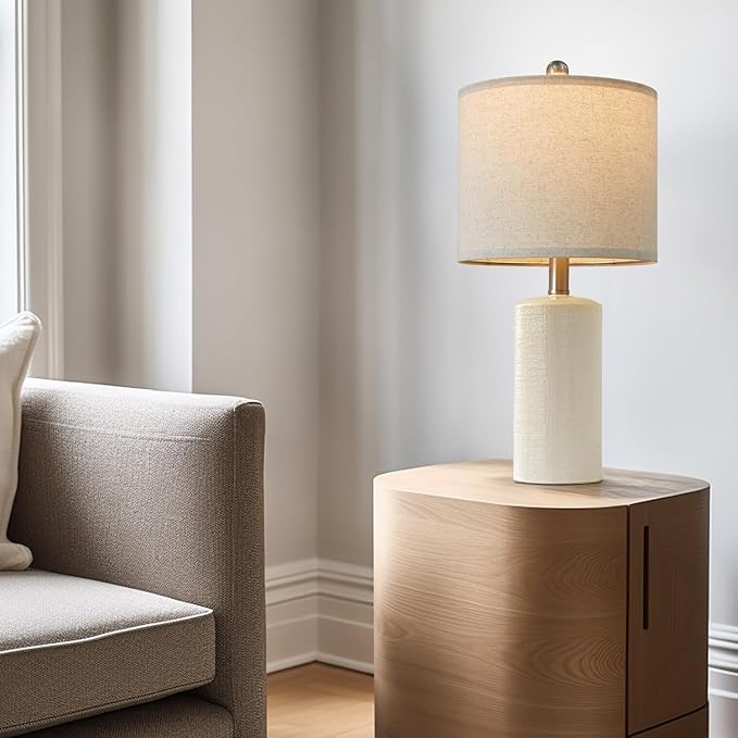 20.25" Small Single Table Lamp for Bedroom Modern Ceramic Nightstand Lamp Farmhouse Bedside Lamp Boho Living Room Lamp White End Side Table Lamp