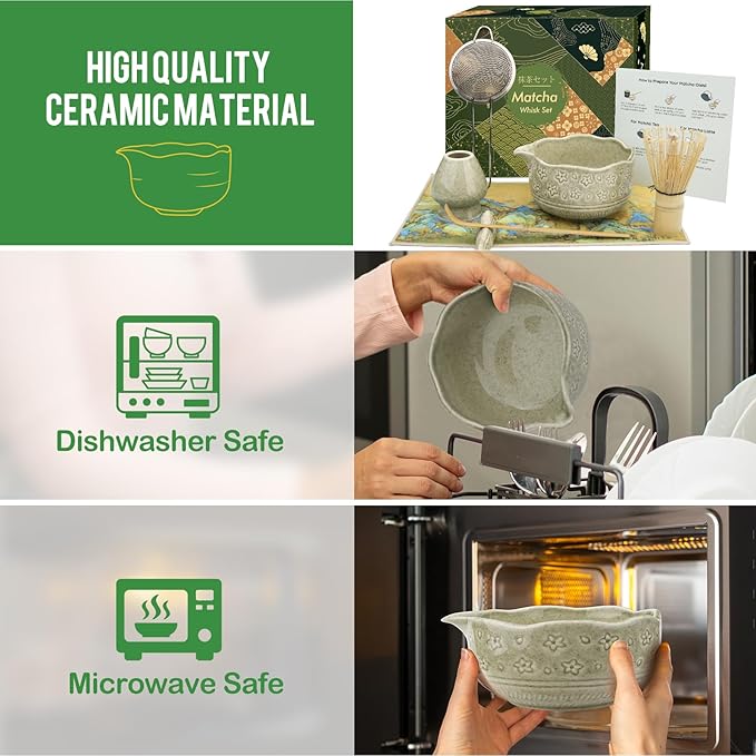 Matcha Whisk Set - 7 PCS Matcha Kit, Matcha Set for Making Breakfast Green Tea Lattes - Matcha Bowl with Spout, Matcha Whisk Holder - Gift for Tea Beginner, Friend, Daughter, Family