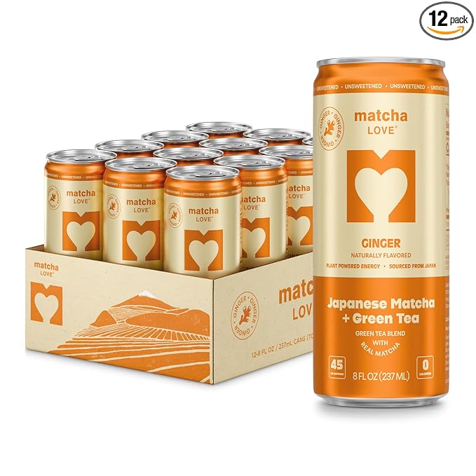 matcha LOVE Ginger Matcha + Green Tea, Unsweetened, 8 Ounce (Pack of 12)