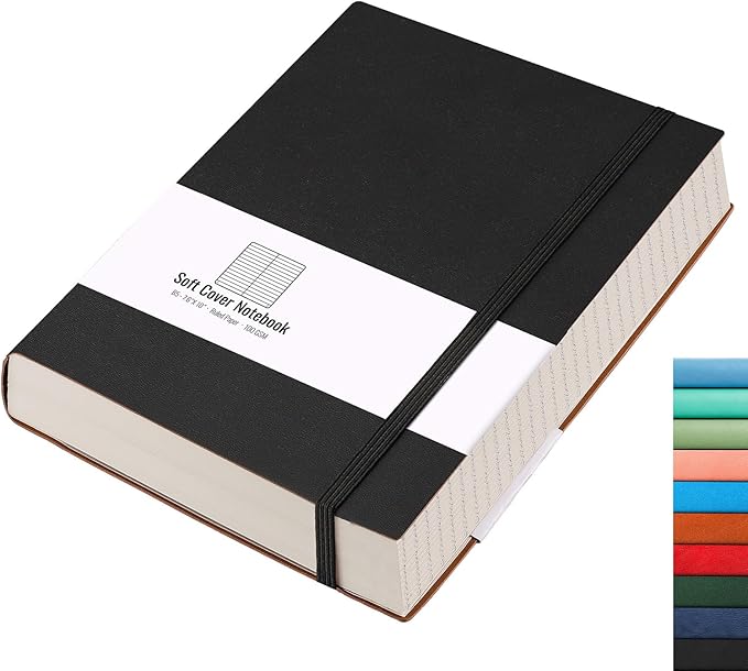 AHGXG 8.5''×11'' Notebook College Ruled - Large A4 Notebook Lined Journal - 320 Pages Thick Journal for Writing, 100gsm Thick Paper, Leather Softcover, for Work School - Black