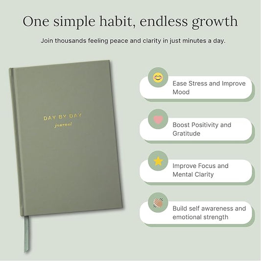 Day by Day Daily Gratitude Journal 2025 for Mindfulness, Happiness, Reflection, and Self Care, Undated Planner Gifts for Women & Men