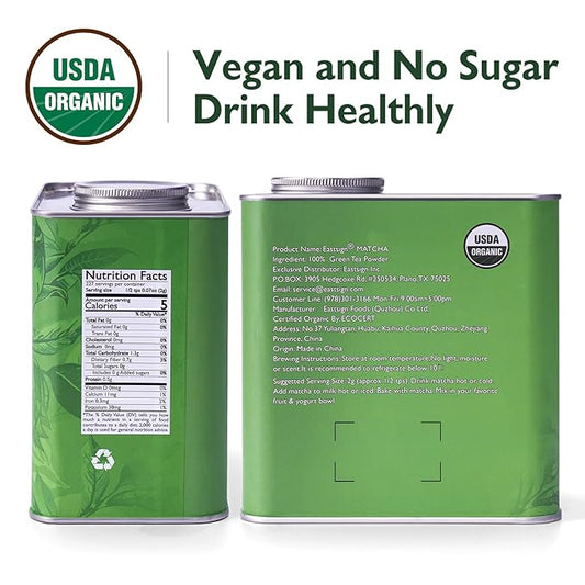 Eastsign Matcha Ceremonial Grade USDA Organic,Green Tea Powder 16oz, Premium USDA Organic Gluten Free Vegan and No Sugar,Suitable for Hot or Cold Drinks,Baking and Other Purposes(16oz)