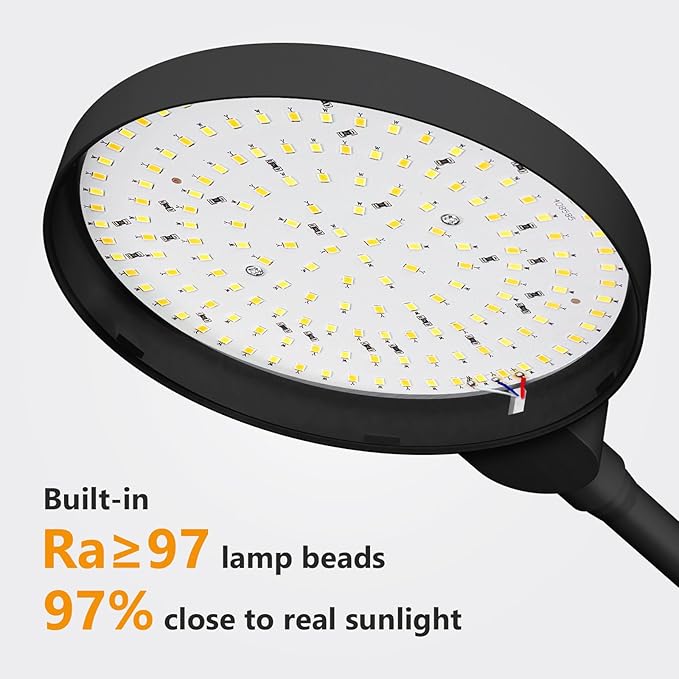 Light Therapy Lamp, 3 in 1 Therapy Floor Lighting, 11000 Lux Full Spectrum Therapy Lamps, UV-Free LED Sunlight, 10 Brightness/5Color/Gooseneck/Height Adjustable with Timer Control, Black