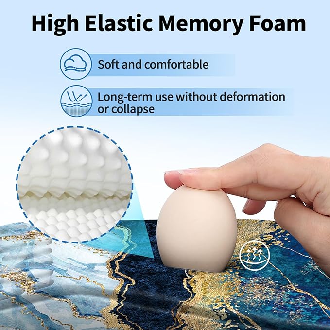 Ergonomic Mouse Pad with Wrist Rest Support, Mousepad with Comfortable Memory Foam Wrist Rest and Non-Slip PU Base for Pain Relief, Computer, Laptop, Office, Home (Marble)