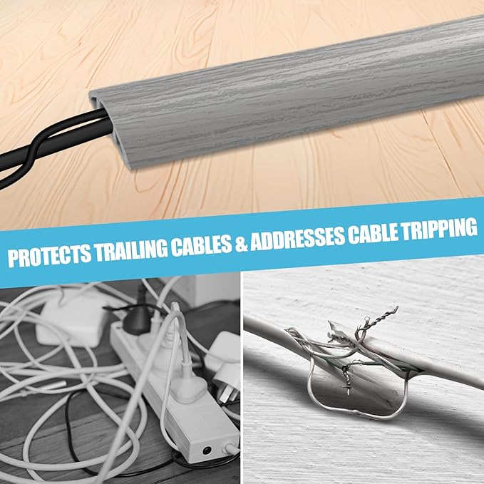 Floor Cord Cover Self Adhesive Cord Hider,20FT Cable Management, Extension Strip Protector for Wires, Prevent Cable Trips for Offices, Gyms, Exhibitions Cavity:0.39"(W) x 0.27"(H) Gray Wood