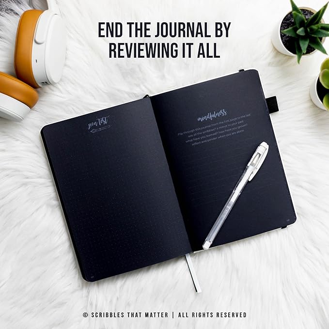 Black Paper Bullet Dotted Journal Notebook | B5 Starry Night by Scribbles That Matter | Free white gel pen | 160gsm Blackout no-bleed dot grid paper | For Men and Women | 7 x 10 in | White