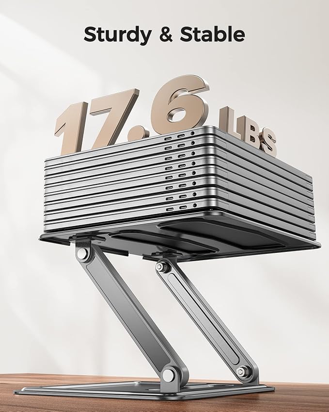 LORYERGO Adjustable Laptop Stand, Portable for 17.3inch Laptops, Holds Up to 17.6lbs, Ergonomic Posture & Heat Dissipation - Gray