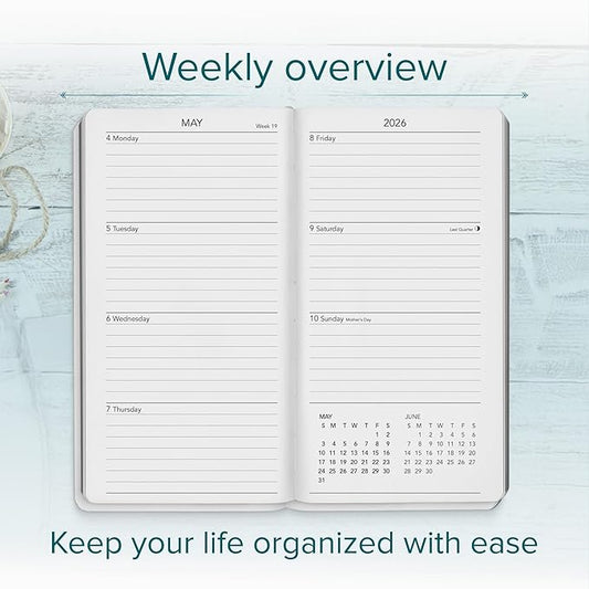 Harbor Pocket Weekly Monthly Planner 2025-2026 - Calendar Planner and Notebook, Durable Faux Leather, 192 Pages, Softcover & Book Bound - Cambridge Red - 6 x 3.25 "