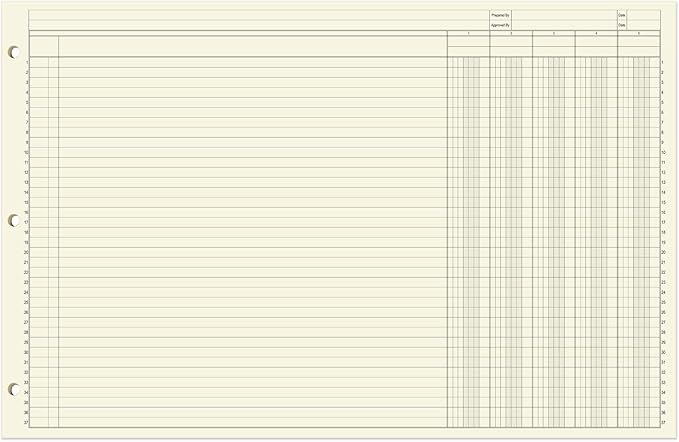 BookFactory Ledger Pad/Large 5 Column Accounting Ledger Columnar (Five Columns) Pads - 17'' x 11'', 50 Pages, Notepad Landscape Format (PAD-050-CLCPD3(17x11-Ledger-5)-AX)