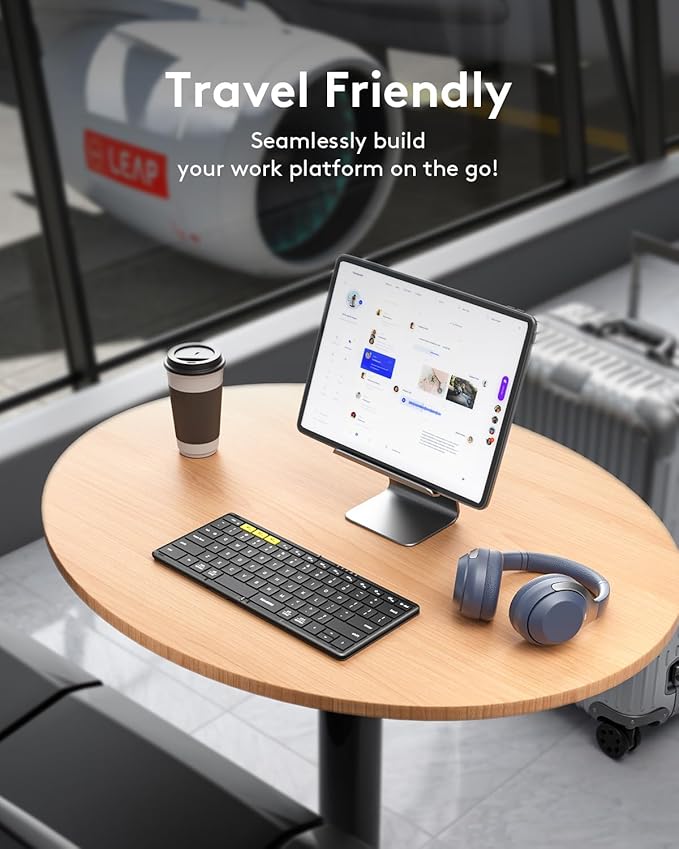 Samsers Full-Size Foldable Bluetooth Keyboard, KF08S Wireless Folding Keyboards with PU Leather Cover, Portable Travel for iPhone iPad Smartphone Tablet Laptop, Android Windows Mac OS, Black