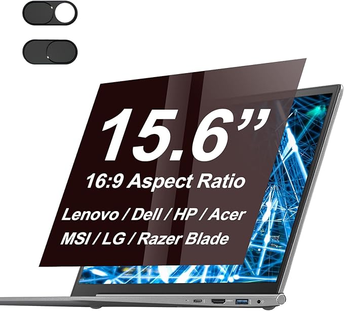 15.6" Laptop Privacy Screen Protector for 16:9 Aspect Widescreen Computer Monitor, 15.6 Inch Eye Protection Privacy Laptop Screen Filter Anti-Glare Anti-Blue Light Privacy Film Bubble Free