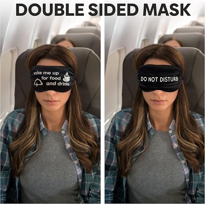 VITYA Charcoal Do Not Disturb/Wake Me Up Double-Sided Silk Sleep Mask for Women/Men | Light Blocking | Soft Breathable Sleep Eye Mask for Traveling on Airplane | Eye Mask with Elastic Strap