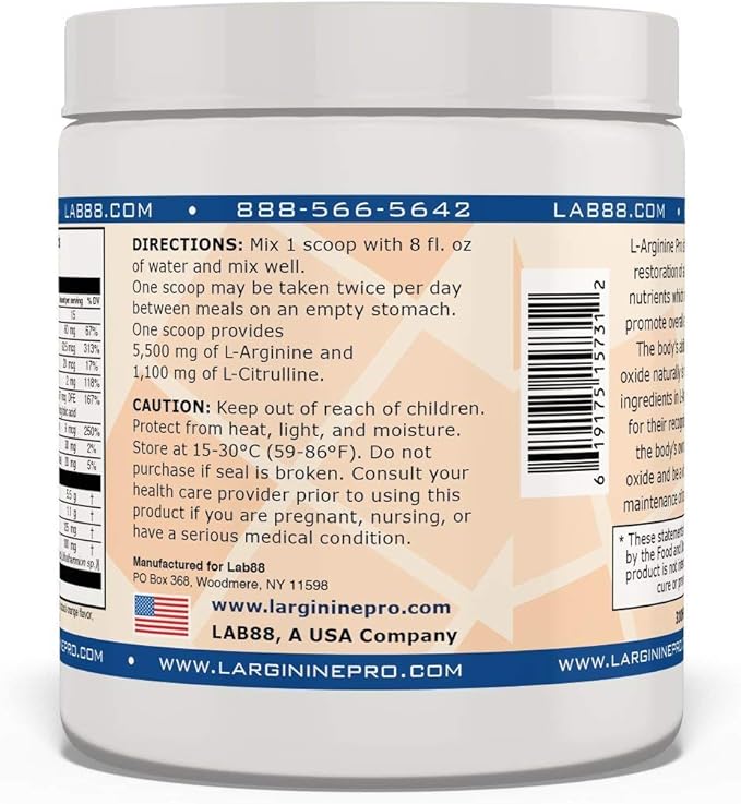L-ARGININE PRO | 5,500mg L-Arginine Plus L-Citrulline 1,100mg Grape & Orange Powder Drink Mix Supplement for Increased Nitric Oxide Production