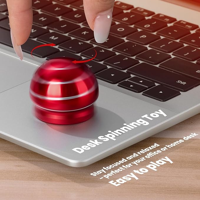 Fidget Spinner Desktop Toys - Kinetic Spinning Ball for Anxiety & ADHD Relief, Optical Illusion Fidget Toys for Adults, Kids, Parents & Friends, Metal Fidgets for Office & Home (1.54in Mushroom Red )