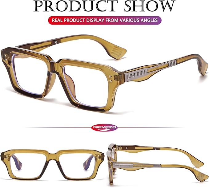 AIEYEZO Fashion Square Blue Light Glasses for Men Women Retro Thick Frame Blue Light Blocking Computer Glasses