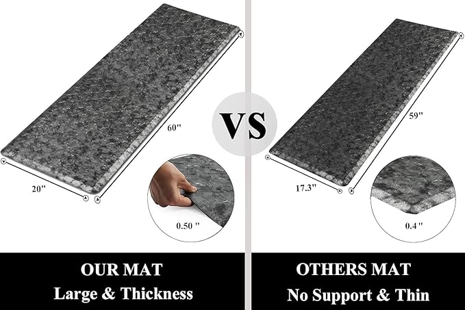 HEBE Kitchen Mat Cushioned Anti Fatigue Comfort Floor Mat 20"x60" Waterproof Non Slip Kitchen Rug Runner Laundry Room Rug Floor Carpet Heavy Duty Comfort Standing Mat Pads,Silver Grey