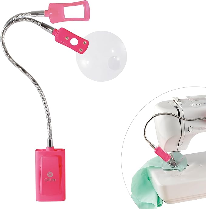OttLite LED 2 in 1 Sewing Machine Light | Clip Lamp, Sewing Machine Lamp | Lighted 3X Optical Grade Magnifier, 5X Spot Viewer | Great for Home, Workshop (Pink)