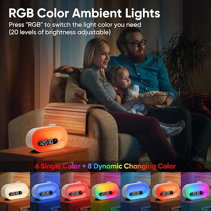 White Noise Sound Machine & Sunrise Alarm Clock, 30 Sleep Sounds, 14 Night Lights, 0-100% Dimmer, Dual Alarm, Sleep Timer, Dimmable Bedside Lamp Wake Up Light for Heavy Sleepers Adults, Kids, Bedrooms