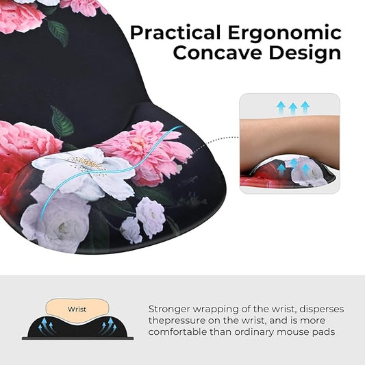 EooCoo Ergonomic Mouse Pad with Gel Wrist Rest Support Middle Concave Design, Relieve Wrist Pain Mousepad, Non-Slip Base for Laptop, Computer, Office Desk Accessories, Carpal Tunnel Syndrome