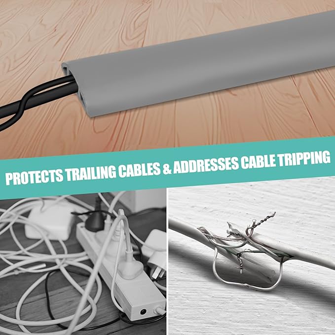 Floor Cord Cover Self Adhesive Cord Hider,3.3FT Cable Management, Extension Strip Protector for Wires, Prevent Cable Trips for Offices, Gyms, Exhibitions Cavity:0.3"(W) x 0.28"(H) Gray