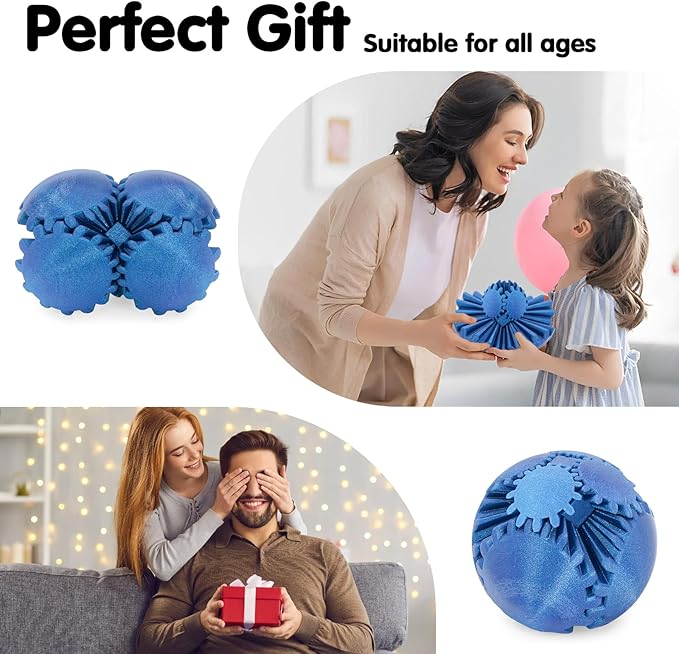 Gear Ball 3D Printed Cube Fidget Toy,Gear Sphere Fidget Toys,Sensory Toys for Stress and Anxiety Relief, Desk Toy Fidget Spinners,Stocking Stuffers for Adults & Kids Gift (Galactic Blue, 3.1 Inch)