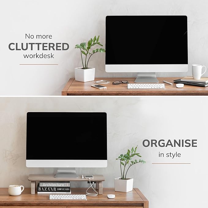 Anji Mountain Monitor Stand - Desktop Organizer & Laptop Riser, Ergonomic Monitor Riser, Space-Saving Monitor Stand for Desk, Durable Construction, Easy Assembly, Ideal for Home & Office,Biscotti