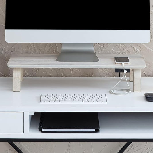 Anji Mountain Monitor Stand - Desktop Organizer & Laptop Riser, Ergonomic Monitor Riser, Space-Saving Monitor Stand for Desk, Durable Construction, Easy Assembly, Ideal for Home & Office,White Wash