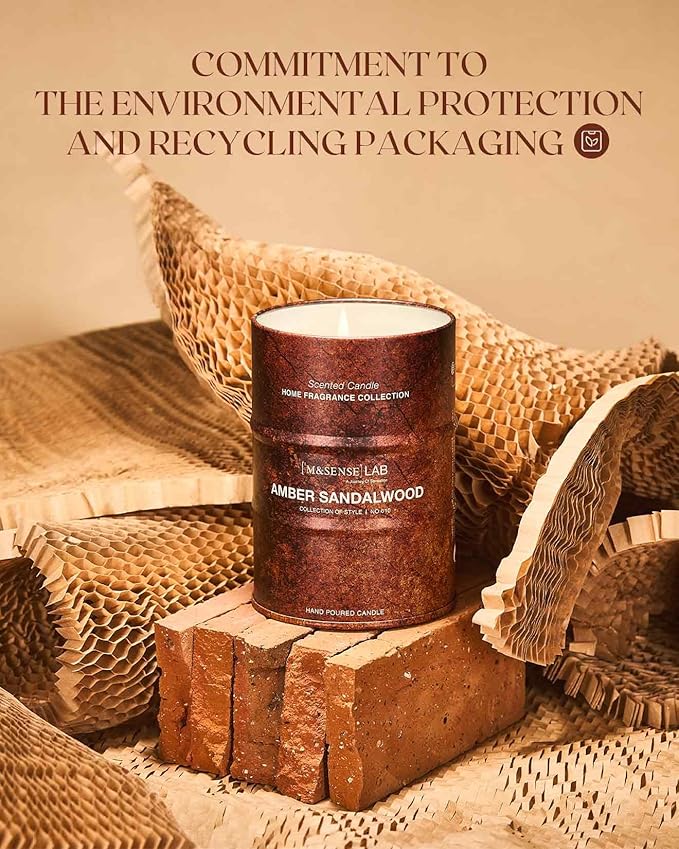 M&SENSE Amber Sandalwood Scented Candles Natural Non Toxic, Aromatherapy Candle for Stress Relief Meditation Relaxing, Housewarming Gifts for Women Men, 11.3oz 70 Hour Long Burning