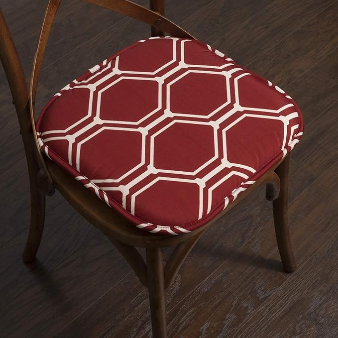 Sweet Home Collection Chair Cushion Memory Foam Pads Honeycomb Pattern Slip Non Skid Rubber Back Rounded Square 16" x 16" Seat Cover, 2 Pack, Mirage Wine/White 2 Count