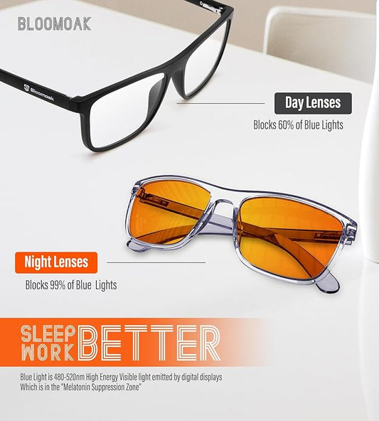 Bloomoak-99% Blue Green Light Blocking Glasses - Gaming Glasses - Anti Glare - Anti Fatigue -Suitable for Screens, Games, TVs