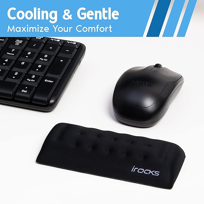 i-Rocks Memory Foam Mouse Wrist Rest - Pain-Reducing Wrist Rest for Mouse - Non-Slip Rubber Base Wrist Rest - Cooling Mouse Wrist Support for Long Hours of Work, Studying, Gaming (Black)