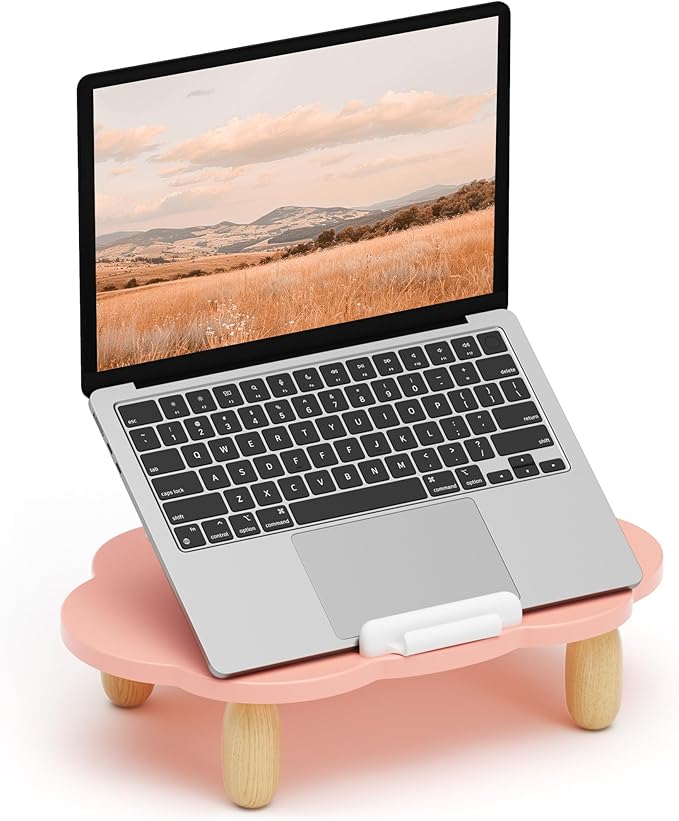 Adjustable Cloud-Shaped Laptop Stand, Pink, 10-17.3" Laptops, Ergonomic Height & Angles, Strong Stability, Effective Heat Dissipation
