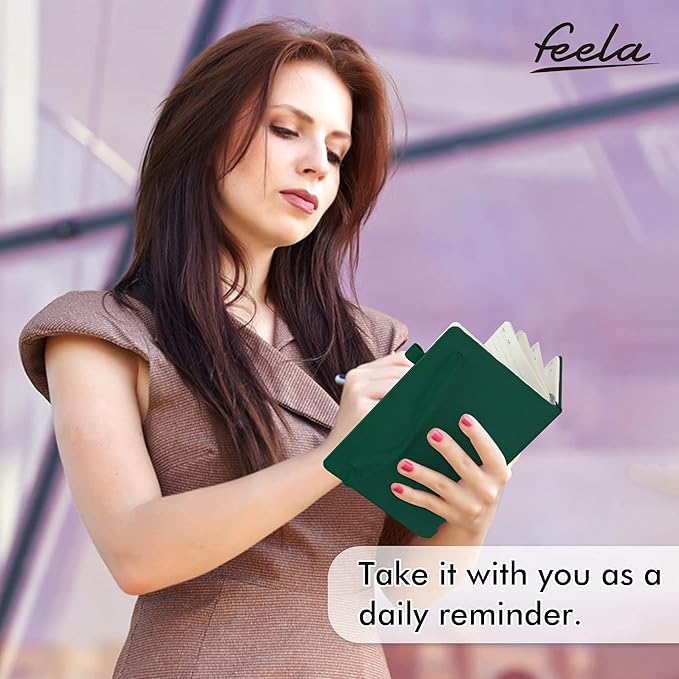 feela 3 Pack Notebooks Journals Bulk with 3 Black Pens, A5 Hardcover Notebook Classic Ruled Lined Journal Set with Pen Holder for Work Business Journaling Note Taking, 120 GSM, 5.1”x8.3”, Dark Green