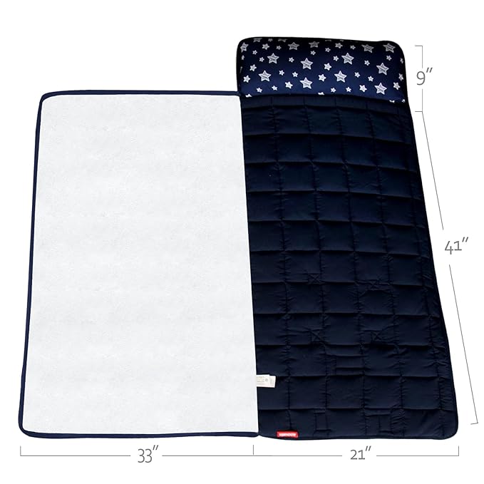 Moonsea Toddler Nap Mat Boy Navy and Fleece Minky Blanket, Lightweight and Soft Perfect for Kids Preschool, Daycare, Travel Sleeping Bag for Boys, 21" x 50" Fit on a Standard Cot