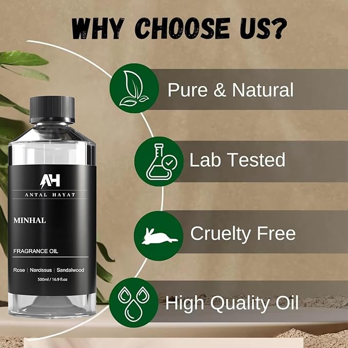 Hotel Scents Diffuser Oil Minhal 500mL – Luxury Home Scent Refill with Rose, Narcissus, Patchouli – Inspired by Iris de Nuit Perfume – Premium Essential Oil for Waterless & Ultrasonic Diffuser