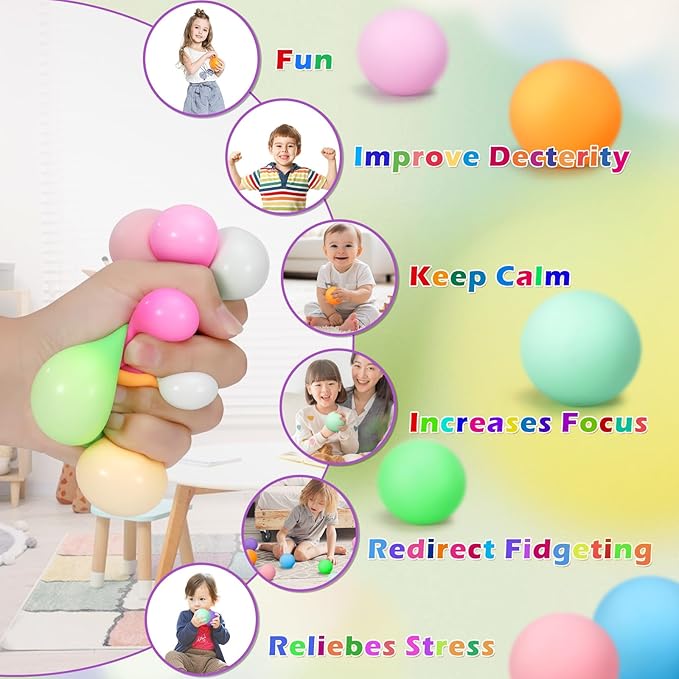 36Pcs Stress Balls Set for Adults and Kids - Squishy Ball Sensory Fidget Toys for Anxiety Relief - Squeeze Ball Party Favors Bulk Pack - Classroom Prize - Birthday